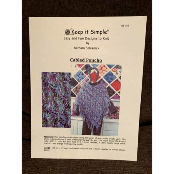 New Keep It Simple KS110 Barbara Selesnick Fringe Cabled Poncho Knitting Pattern - Picture 2 of 2